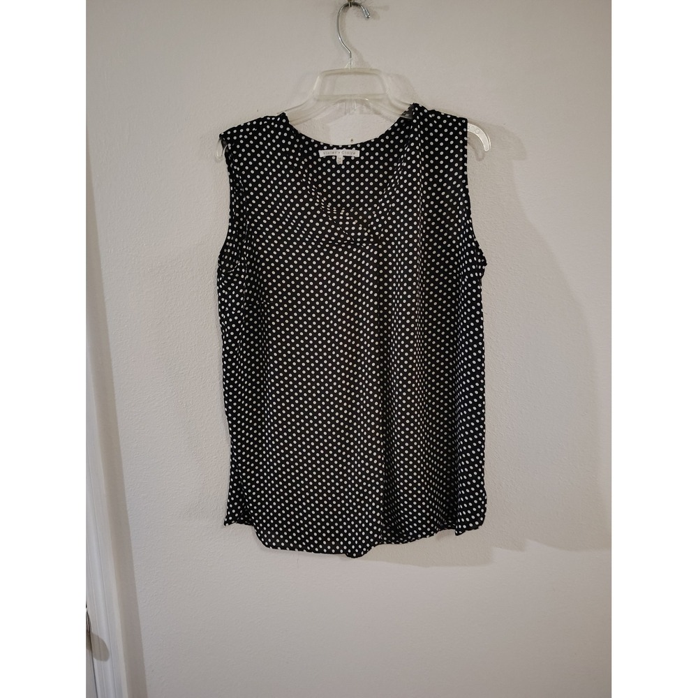 Violet + Claire Womens 1X Black White Polka Dot Sleeveless V-Neck Blouse Top
